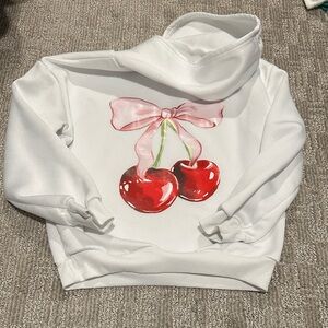 White Hoodie with Cherry and Pink Bow Design- size 11
